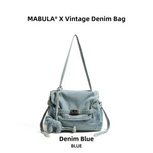 MABULA | Vintage Washed Denim Tote Womens Multi-Purpose (Hand & Shoulder) Bag