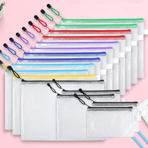 12-Piece Plastic Mesh Zip File Bag Waterproof and Tear-Resistant File Folder Multi-Size Zip File Bag for School Office Home Tr