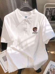 Heavy Weight Pure Cotton Polo Shirt Mens Short-Sleeved Summer Fancy Loose Casual Niche Style Lapel T-shirt Tops Ins Fashion