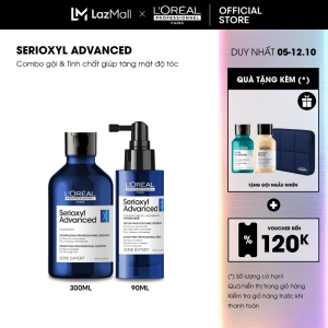 Combo Dầu gội 300ml & tinh chất xịt tăng mật độ tóc - làm dày tóc chuyên nghiệp LOréal Professionnel Serioxyl Advanced
