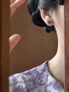 Purple Rose Flower Stud Earrings Simple Versatile Small Elegant High-End Feeling Fashionable Jewelry Accessories for Women