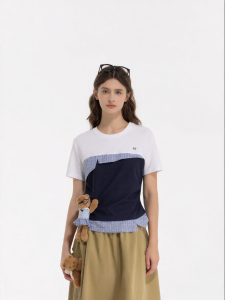 Summer New Design Tube-top Faux Layered Round Neck Short-sleeve T-shirt