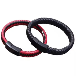 Leather Rope Braided Bracelet Stainless Steel Magnet Buckle Men Leisure Bangle Hand Accessories