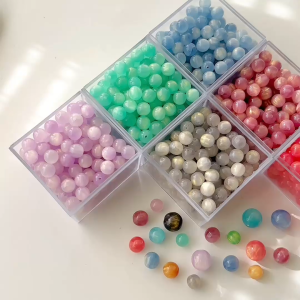 10pcs Manik Resin Bulat Cat Eye 8/10/12mm - Warna Cerah untuk Kalung Gelang Anting DIY