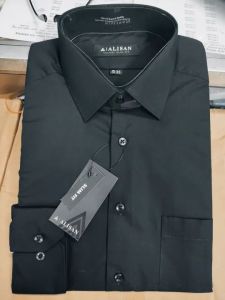 Kemeja Alisan lengan panjang putih dan hitam slim fitt