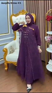 Gamis Set Outer Terpisah Assyifa Dres Ceruty Babydoll Mix Brukat Aplikasi Payet Mutiara Baju Muslim Jumbo Terbaru Ukuran M L XL XXL 3XL Dress Kondangan Wanita Elegan Busui Friendly