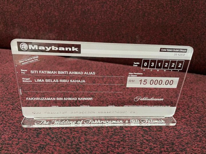 Acrylic Cheque MOCK UP CHEQUE ACRYLIC RM35 Sahaja | Lazada
