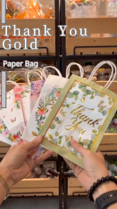 Thank You Gold Paper Bag with handle Elegant Gift Packaging Wedding Birthday Baby Party goodies Door Gift (Beg Kertas)