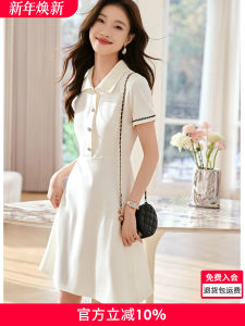 Mehaiyi Polo Collar Bubble Sleeve Casual Versatile Anti-Aging Dress Summer New Simple Dress Cotton Polyester A-Line Skirt