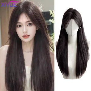 วิกผมสังเคราะห์ยาวตรงวิกผมผู้หญิงวิกผมทนความร้อนสีน้ำตาลอ่อนสีดำสะท้อนแสงทุกวัน