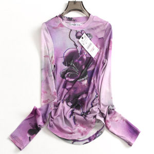 Mesh Floral Print Side Ruched Round Neck Top: A Must-Have for Spring/Summer