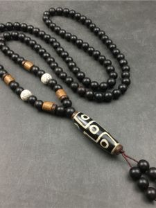 Buddha Bead Necklace Wooden Jewelry Accessories With Nine-Eye Dzi Gold Sandalwood Pendant
