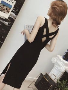 2024 New Korean Style Mid-Length Backless Vest Dress Womens Slimming Base Layer Summer Split Sleeveless Fashionable