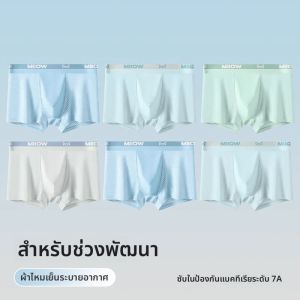 MiiOW | กางเกงบ็อกเซอร์ชายผ้าไหมน้ำแข็งสี่เหลี่ยมสำหรับเยาวชนและวัยรุ่น กางเกงขาสั้นทรงบ็อกเซอร์สำหรับเด็กและเยาวชน ผ้าไนลอน 89% ยางยืด 11%