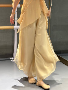 Elegant Classic Dance Outfit for Women Chiffon Wide-Leg Pants with Slit Modern Chinese Dance Practice Trousers