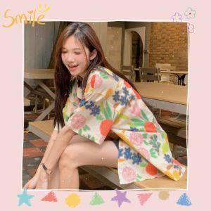 LHFriday พร้อมส่งในไทย  เสื้อเชิ้ตคอปกแขนสั้นแฟชั่นสำหรับสุภาพสตรี  เป็นงานฮาวาย เนื้อผ้าดี ใส่สบาย แมทช์ง่าย ราคาถูก ดีจริ๊งคอนเฟิร์ม