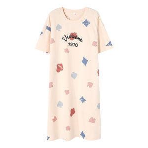 MiiOW | ชุดนอนผู้หญิงผ้าฝ้ายแท้ MiiOW Cat ฤดูร้อน 2024 ชุดนอนลำลองสำหรับใส่อยู่บ้านและกลางแจ้ง แขนสั้น กระโปรงยาวปานกลาง