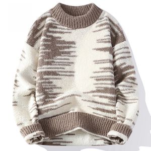 ROMON | Lomond Mens Knitted Sweater Round Neck Casual Thick Warm Winter Fashion Loose Fit Knitwear Polyester Fiber Long Sleeve
