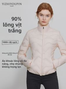 Áo Khoác Lông vũ Mỏng Màu Hồng Cổ Đứng Slim Fit Ấm Áp Mới Thu Đông Cho Nữ