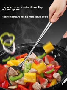 Long Handle 304 Stainless Steel Wooden Spoon Anti-Scalding Soup Spoon Pear Wood Long Handle Kitchen Cooking Utensil for Soup