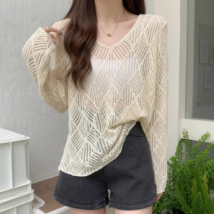 เสื้อคลุมคาร์ดิแกนถักคอวี ทรงหลวม ทรงบาง สำหรับผู้หญิง ฤดูใบไม้ผลิและฤดูร้อน ผ้าขนสัตว์ทอละเอียด ทรงหลวม ทรงหลวม ทรงหลวม