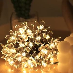 Solar Fairy String Light Sakura Garlands Peach Flower CherryLED Lamp For Wedding Party Garden Christmas Outdoor Decor 5/7/12M