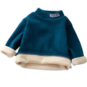 เสื้อเชิ้ตเด็กชาย ผ้าขนแกะสองด้าน ทรงอวบอิ่ม ปกสูง แขนยาว ปกติ ฤดูใบไม้ร่วง/ฤดูหนาว เสื้อผ้าเด็ก ผ้าฝ้ายโพลีเอสเตอร์