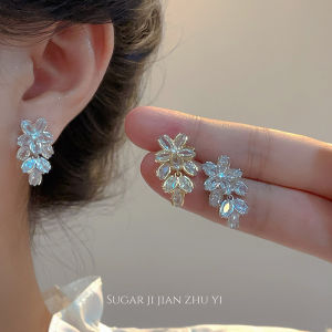 Sugar Ultra Shiny Zircon Flower Earrings Luxury Fashion Elegant Womens New 2025 Ear Jewelry Alloy Plated Silver Gold