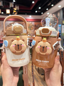 Portable Insulated Stainless Steel Straw Water Bottle 316 Inner Lid for Children Students School Use Cartoon Style 700ml