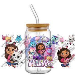 Lovely Dollhouse Cartoon 3D Waterproof UV Transfer Cup Stickers for 16oz Libbey Can Glasses Easy to Peel UVDTF Wrap Decals