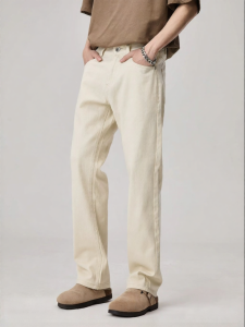 ALLIN | Casual Straight American Retro Style Light Beige Mens Trousers