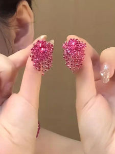 Elegant Purple Crystal Tassel Earrings Sweet Fresh Style Silver Needle Alloy Jewelry for Women Korean Style Fresh Outlined