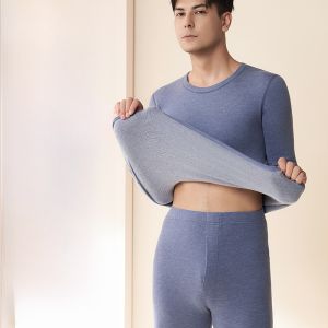 Mens Thickened Woolen Underwear Set Warm Fleece Lined Thermal Clothing Long Pants Pure Cotton Base Layer Winter Clothes
