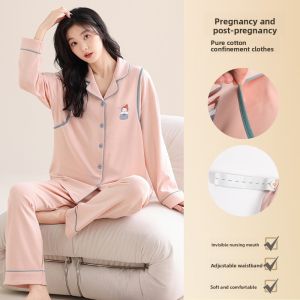 Miiow | Pure Cotton Maternity Nightgown Long Sleeve Postpartum Nursing Sleepwear Large Size Home Clothes For Pregnant Women