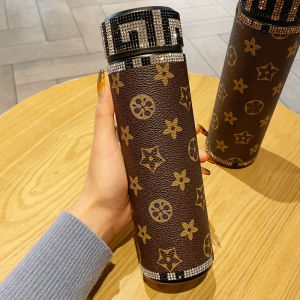 Ladies Large Capacity Insulated Water Bottle Diamond Wide Shoulder Strap Crossbody Portable Stylish Stainless Steel Cup