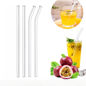1pcs Clear Glass Straw Bent Straight Brush Set Eco Reusable Juice Coffee Smoothie Drinking Straw
