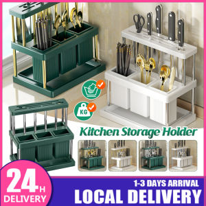 Knife Holder Kitchen Rack Cutlery Chopstick Drainer Holder Multifunctional utensils Holder For Cutlery Fork Spoon Chopsticks Knife Storage Rack Rak Pisau Rak Dapur 刀具收纳盒 多功能刀架