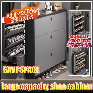 🔥SG Local Seller🔥2025 New Upgrade 110cm Double Layer Slim Shoe Cabinet 17/24cm Shoe Rack Cabinet Outdoor Shoe Rack Large Capacity Multifunctional Space Saving Ultra Thin Shoe Cabinet 便宜瘦小的鞋柜