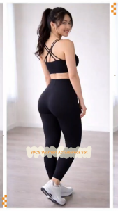 3PCS Women Seamless Activewear Set – Sports Bra + Crop Top + High Waist Leggings Gym Outfit | Stretchy Nylon Spandex Workout Set | Slim Fit Yoga Fitness Running Suit for Women