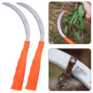 2PCS Mini Quick Weeding Sickle Long Handle Stainless Steel Agricultural Sickle Encrypted Fine Tooth Cutting Machete Home Garden Tool
