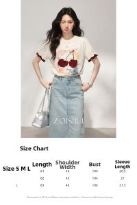ZHANGQISHUI | Apricot Color Round Neck Short Sleeve T-Shirt with Illusion Layered and Contrast Print