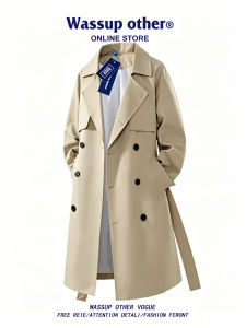 American British Style Mid-Length Mens Trench Coat Spring Autumn