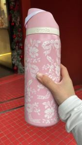Owala New FreeSip × UO Limited Edition Ribbon Toile pink floral pattern Owala Cup with Straw Insulated Stainless Steel Thermos Cup Water Bottle for Travel BPA-Free Sports 32oz
