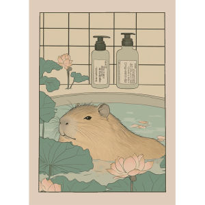 Japanese Bathroom Art Poster Cute Animals in Bathtub Canvas Printed Decorative Painting Used for Bathroom Decoration Frameless