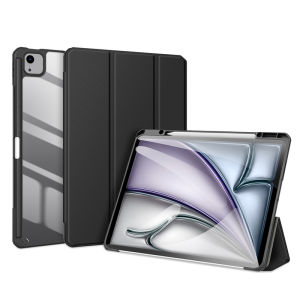 DUX DUCIS for iPad Air 13 2025 iPad Air 13 2024 Case PU Leather Cover with Pen Holder Flip Folio Trifold Stand Protective Shockproof Tablet Case with Clear Transparent Back Shell Cover Support Auto Wake / Sleep