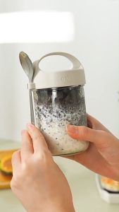 430ml Oatmeal Cup Eco-Friendly Glass Breakfast Mug With Lid Spoon Leakproof Design For Cereal Yogurt Smoothie Oats Storage At Home Or Travel