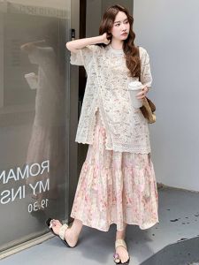 RELNLEX | Bộ Áo Blouse và Chân Váy Ren Thanh Lịch Dành Cho Mùa Hè Giúp Gọn Gàng