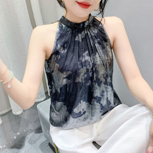 Rehin thời trang mới mùa hè in hoa không tay đa năng ôm vừa cổ cao hợp thời trang vàng của phụ nữ hàng đầu