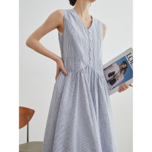 Flattering Casual Striped Sleeveless V-Neck Midi Dress
