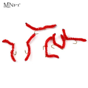 12Pcs San Juan Worm Red Fly Fishing Flies - Blood Worm Nymph Lures for Trout Bass & Freshwater Fishing High Carbon Steel Hooks